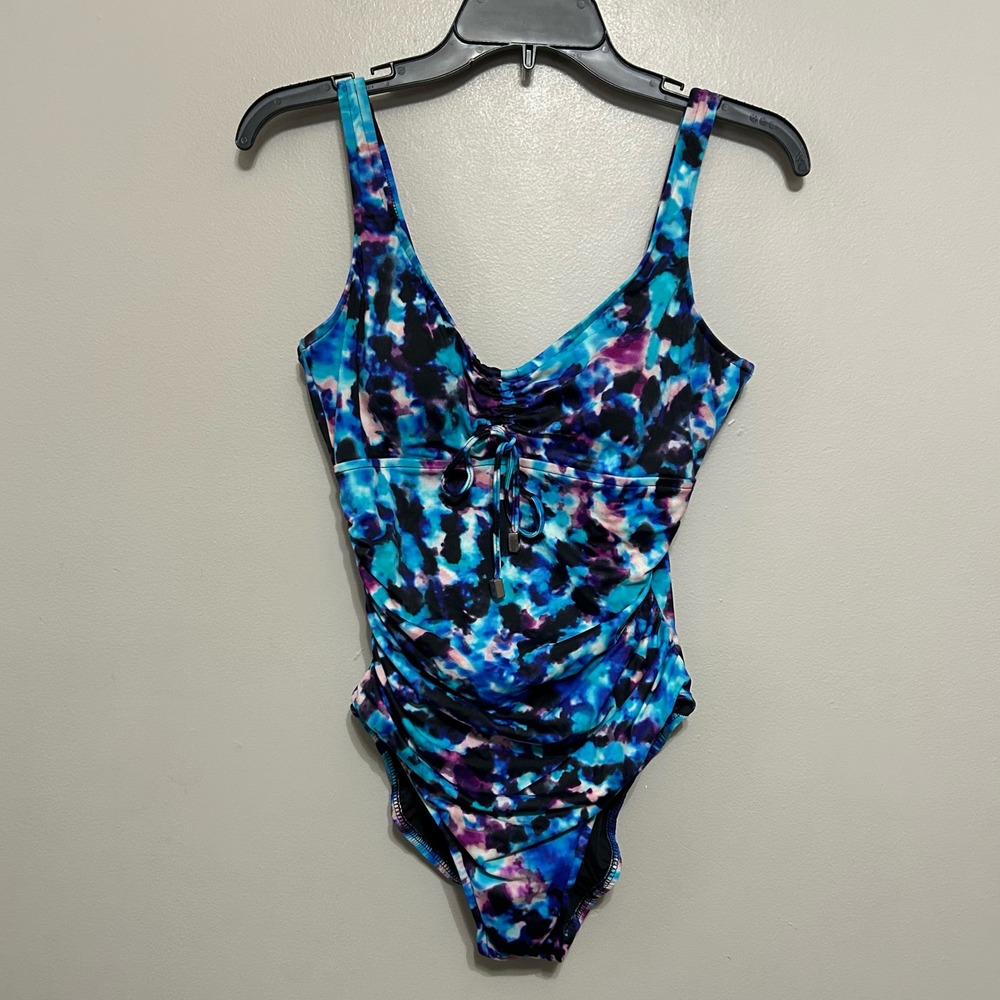 Magic Suit Swimsuit 10 Blue Purple Abstract One Piece Ruched Resort Vacation Y2k